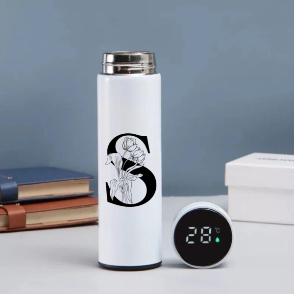 Customizable Digital Thermos Flask with Floral Initial Design