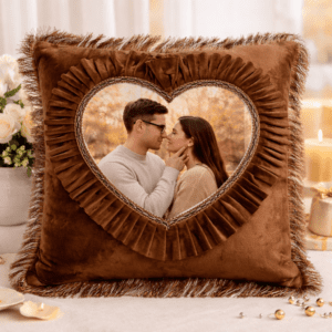 Customized Square Photo Cushion with Heart Frame