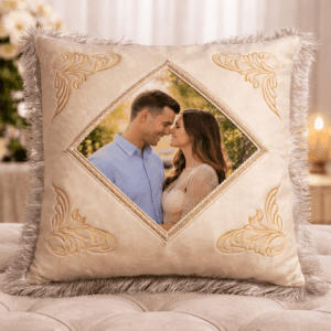 Customized Velvet Photo Cushion with Diamond Frame for Couples