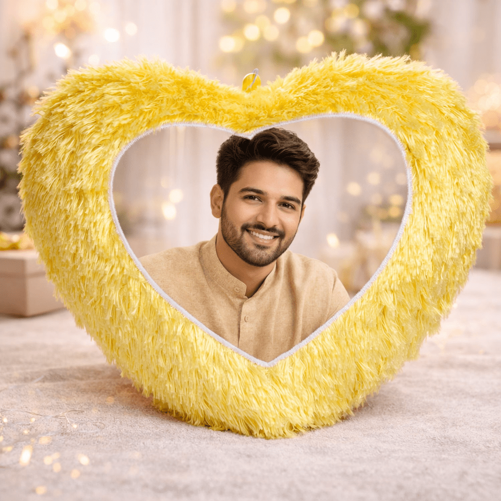 Customized Yellow Heart-Shaped Plush Photo Cushion