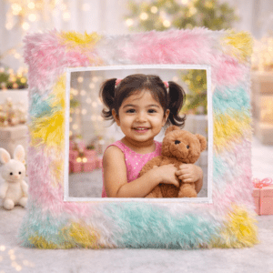 Customized Rainbow Plush Photo Cushion | Personalized Multicolor Photo Cushion