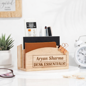 Wooden Desk Organizer with Name Engraving